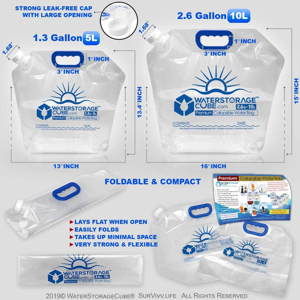 WaterStorageCube Premium Collapsible Water Container Bags 1.3 Gal (10-Pack)