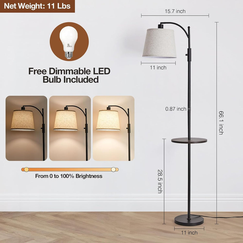 AIDENOEY Black Floor Lamp with Table, Dimmable Standing Lamp, Living Room