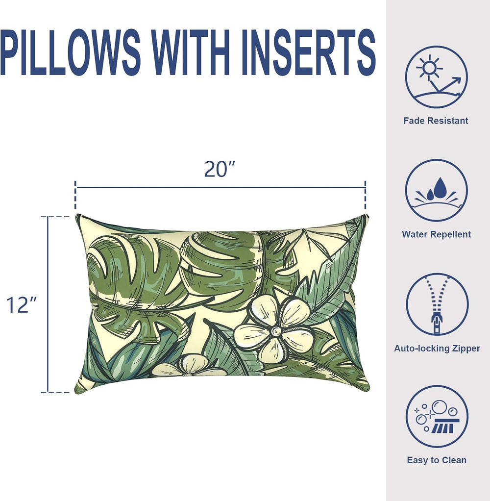 Outdoor Lumbar Pillows 12x20 Inch, Water Repellent Cushion Pillows, Outdoor P...