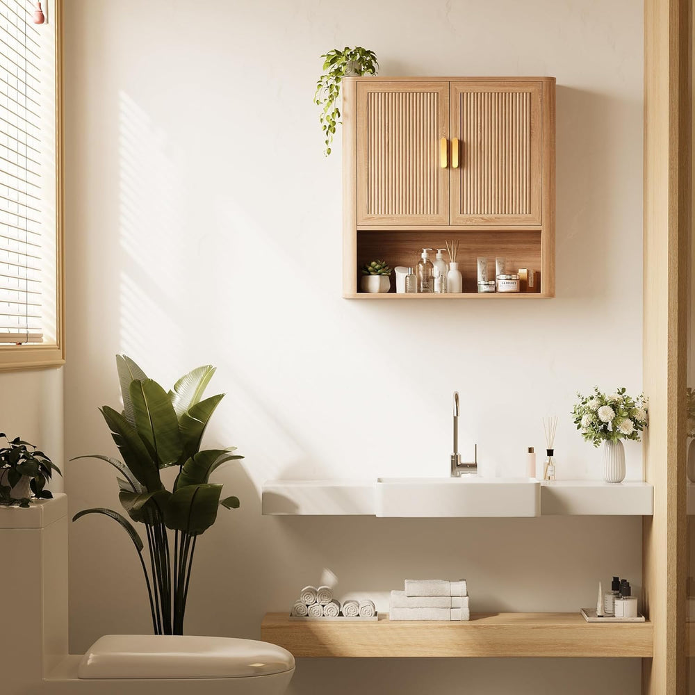 Bathroom Wall Storage Cabinet, Medicine Cabinet with Adjustable Wood Shelf &a...