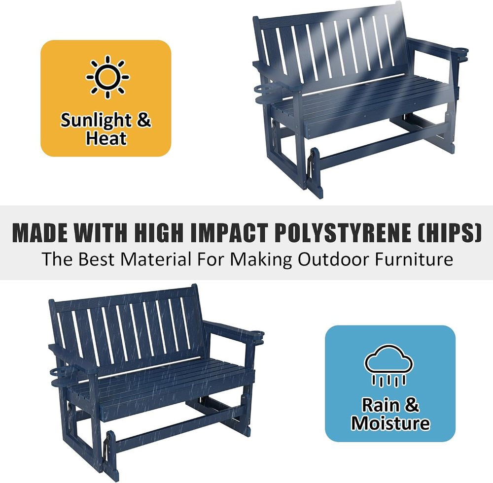 Poly Lumber Patio Glider, HIPS Material Weather-Resistant Swing Bench for Out...