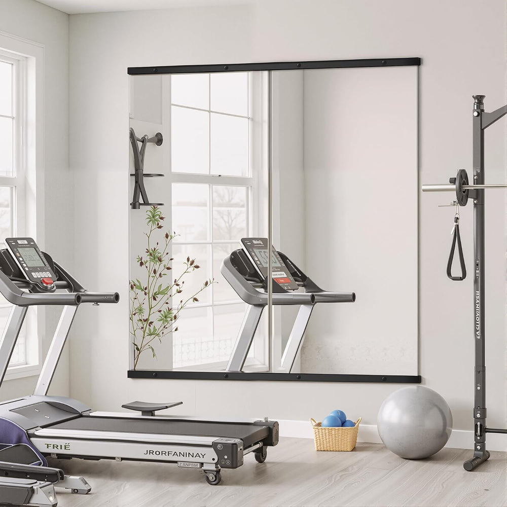 Home Gym Mirror for Wall, 56x28x2PCS Frameless Full Length Mirror, Black