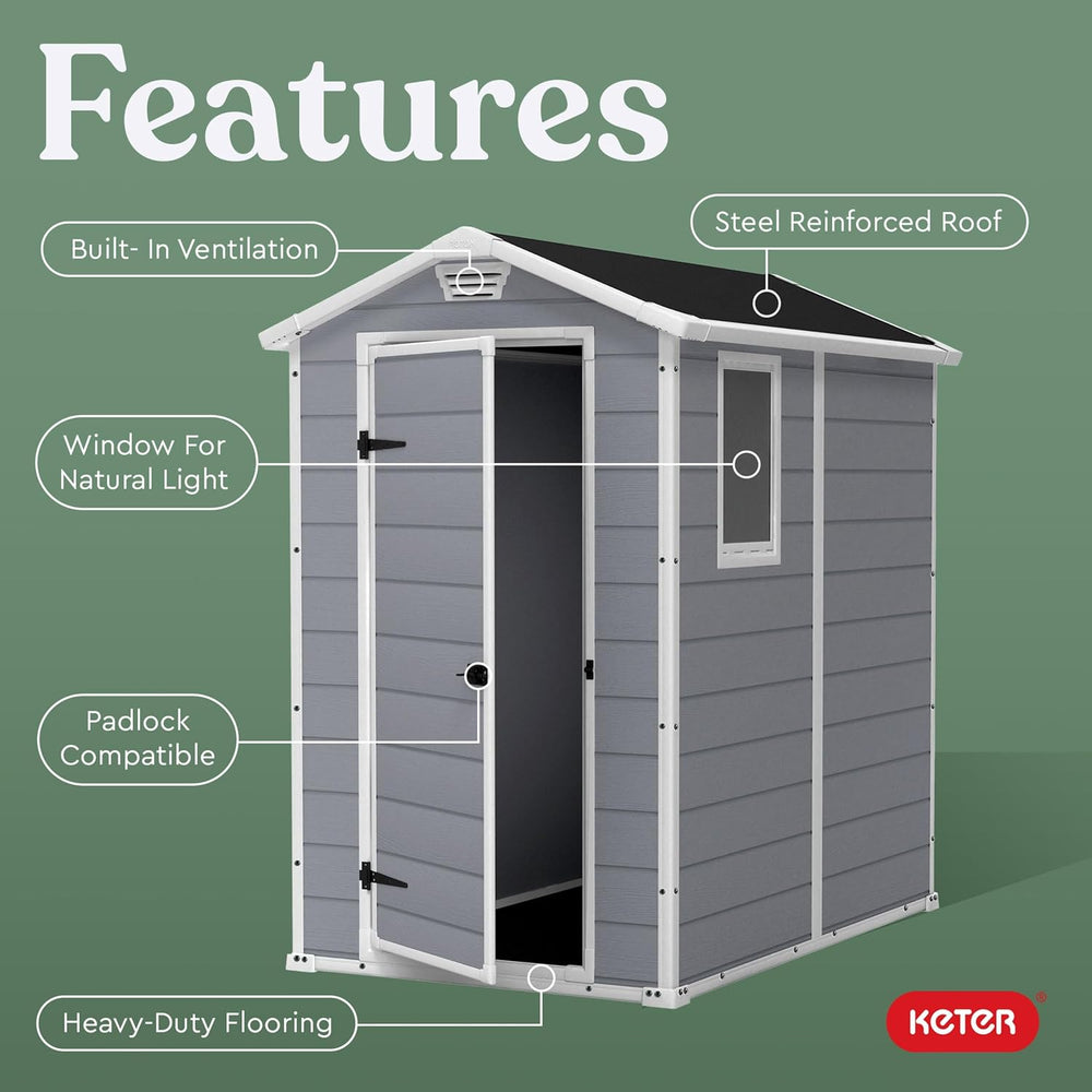 Keter Manor 4x6 Resin Outdoor Storage Shed Kit-Perfect to Store Patio Furnitu...