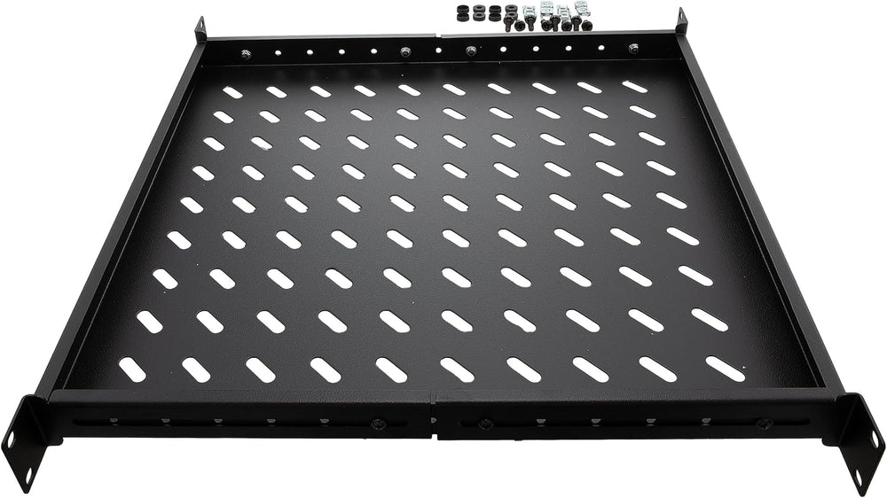 Navepoint 1U 19-Inch Fixed 4-Post Rack Mount Server Shelf with Adjustable Dep...