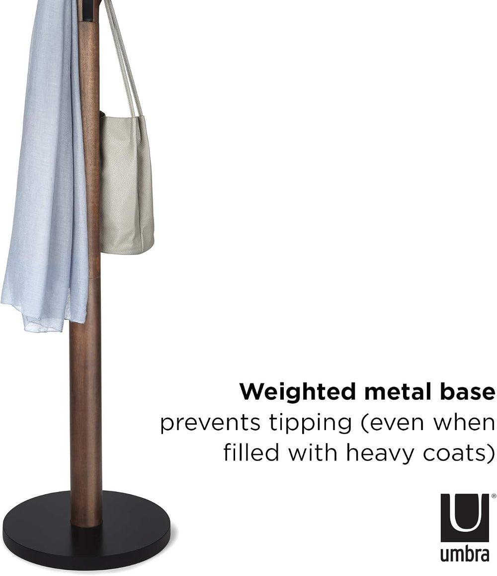 Umbra Flapper Coat Rack, Flip Down Clothing Rack, 9 Hooks, Black/Walnut