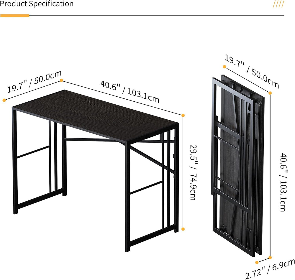 Lutown-Teen Folding Desk 40 inch No Assembly Required, Black