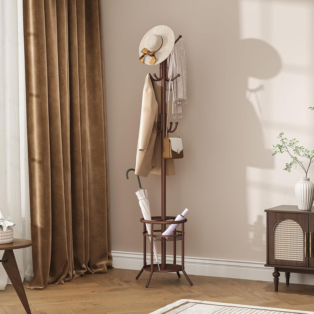 ELYKEN Coat Rack Freestanding, Metal Coat Rack with Umbrella Holder