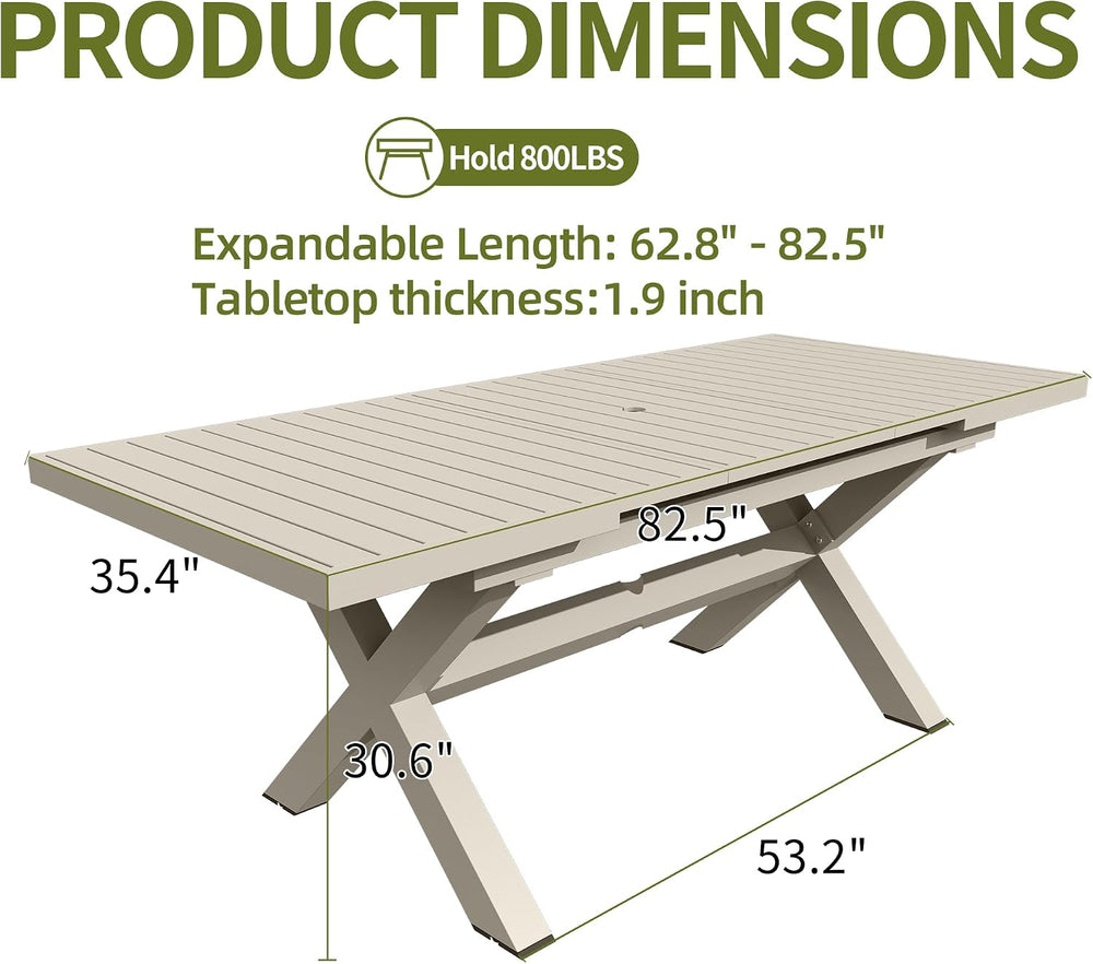 TWT Aluminum Outdoor Dining Table for 8, 62.8" - 82.5" Extendable P...