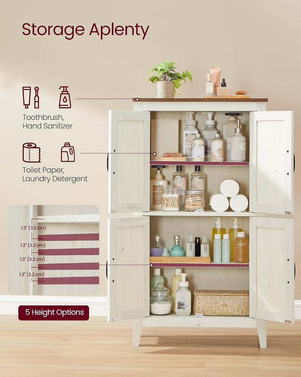 VASAGLE Farmhouse Storage Cabinet with 4 Barn Doors, Adjustable Shelves