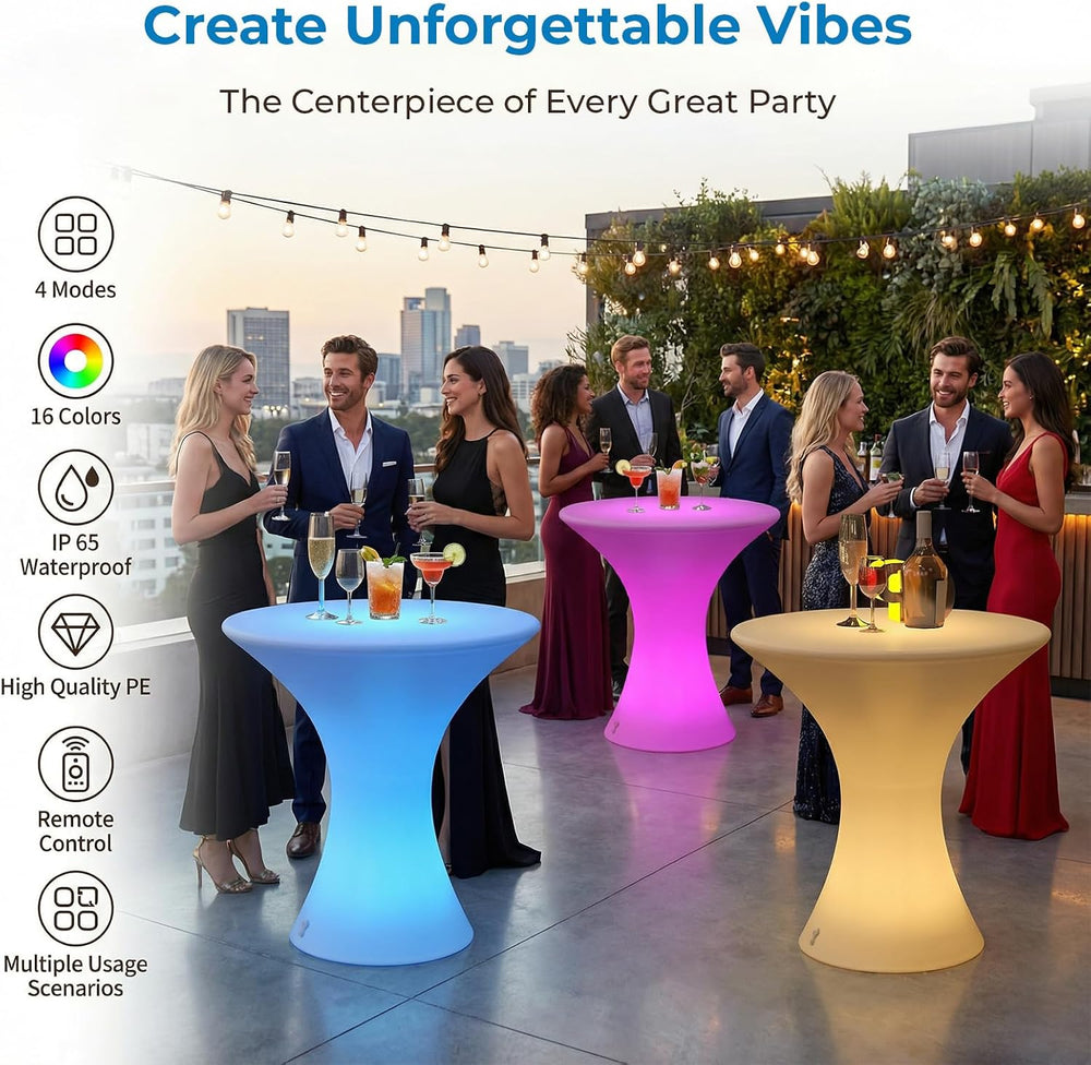 Mjkone 23" Height LED Bar Table with 16 RGB Multi-Colored Lights, Rechar...