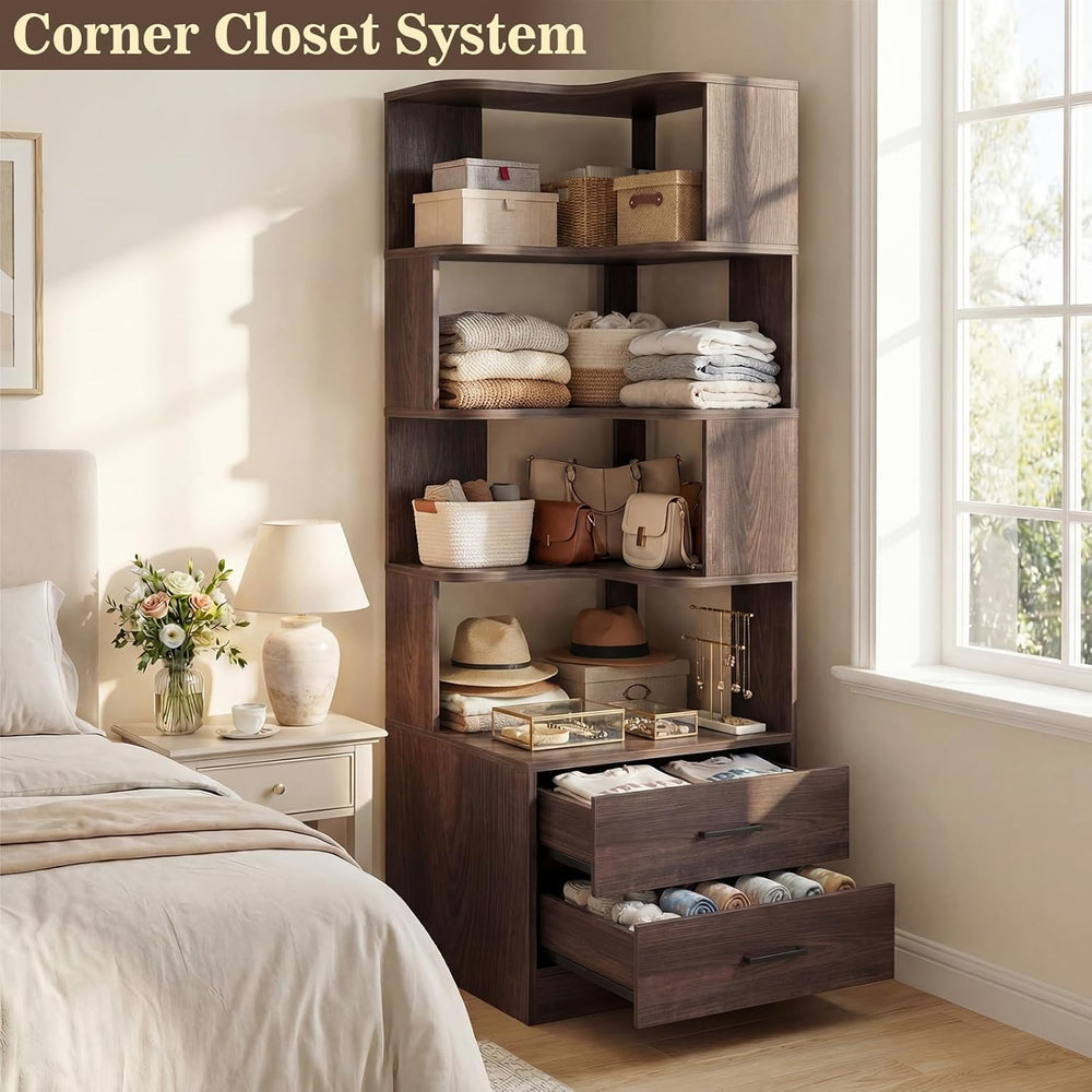 Armocity Corner Book Shelf with Drawers, Small Corner Shelf with Drawers