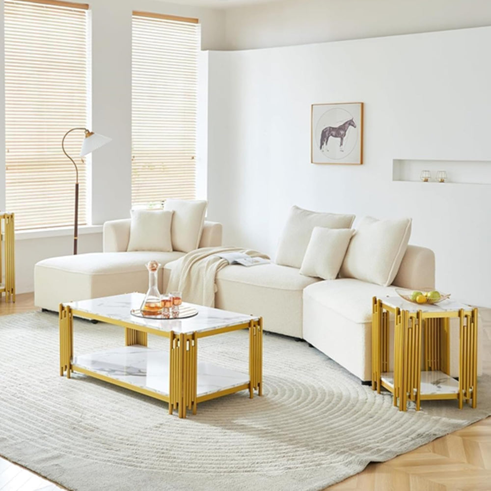 White Marble Coffee Table Set of 3, Faux Marble Coffee Table