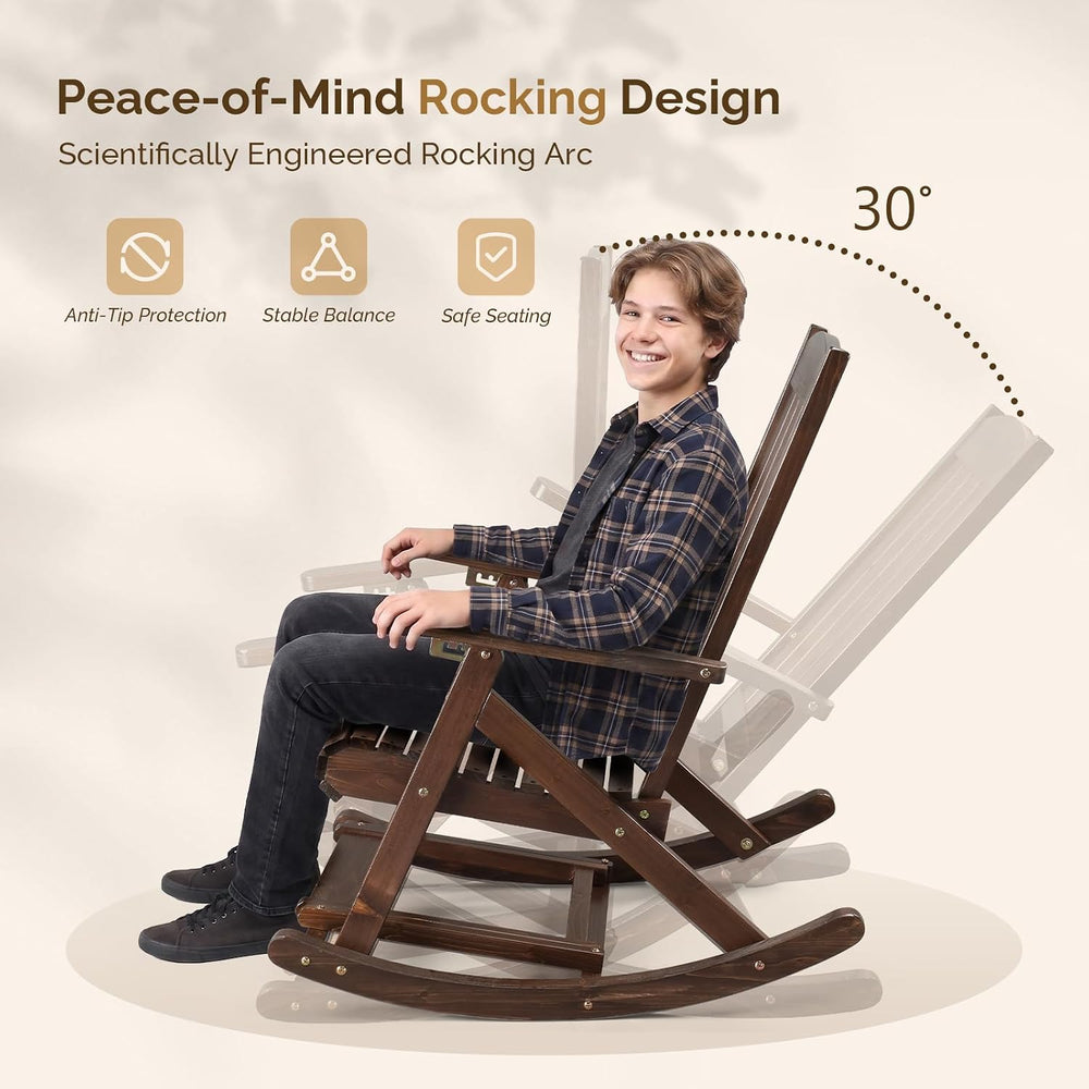VINGLI Wooden Porch Rocking Chair, Heavy Duty Outdoor Rocking Chair with Retr...