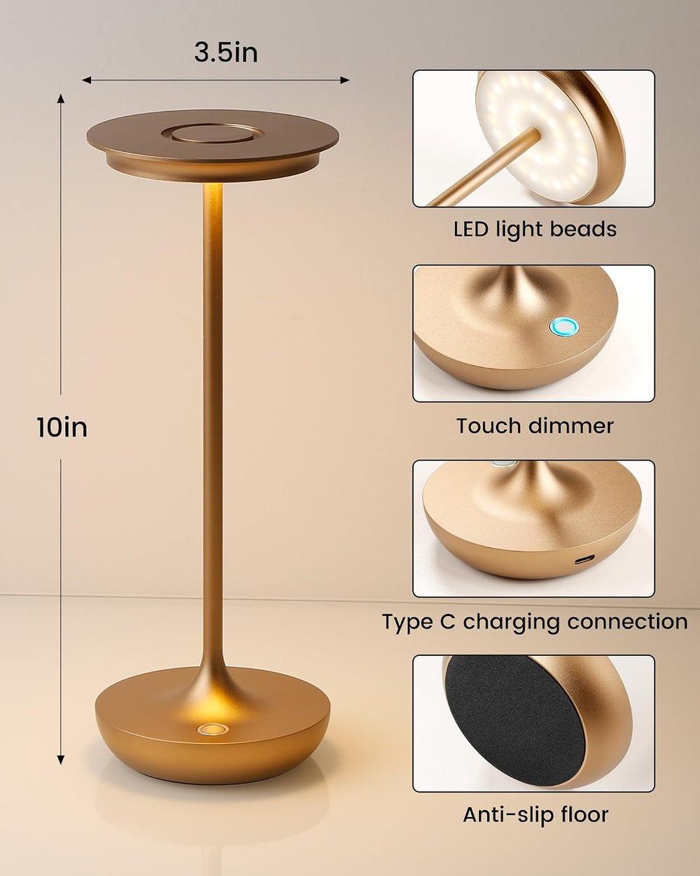 2 Pack LED Cordless Table Lamp 5000mAh Rechargeable Table Light