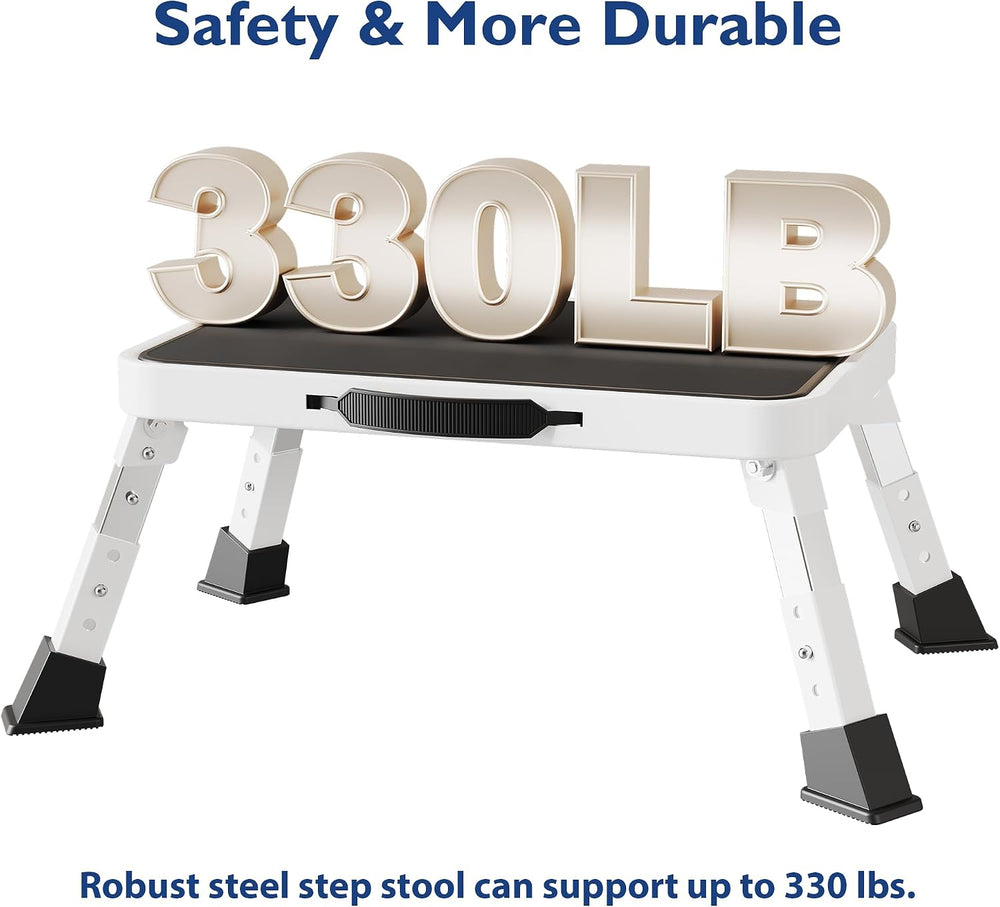 BONTEC Folding Step Stool, 3-Level Adjustable Metal Step Stool, 330lbs
