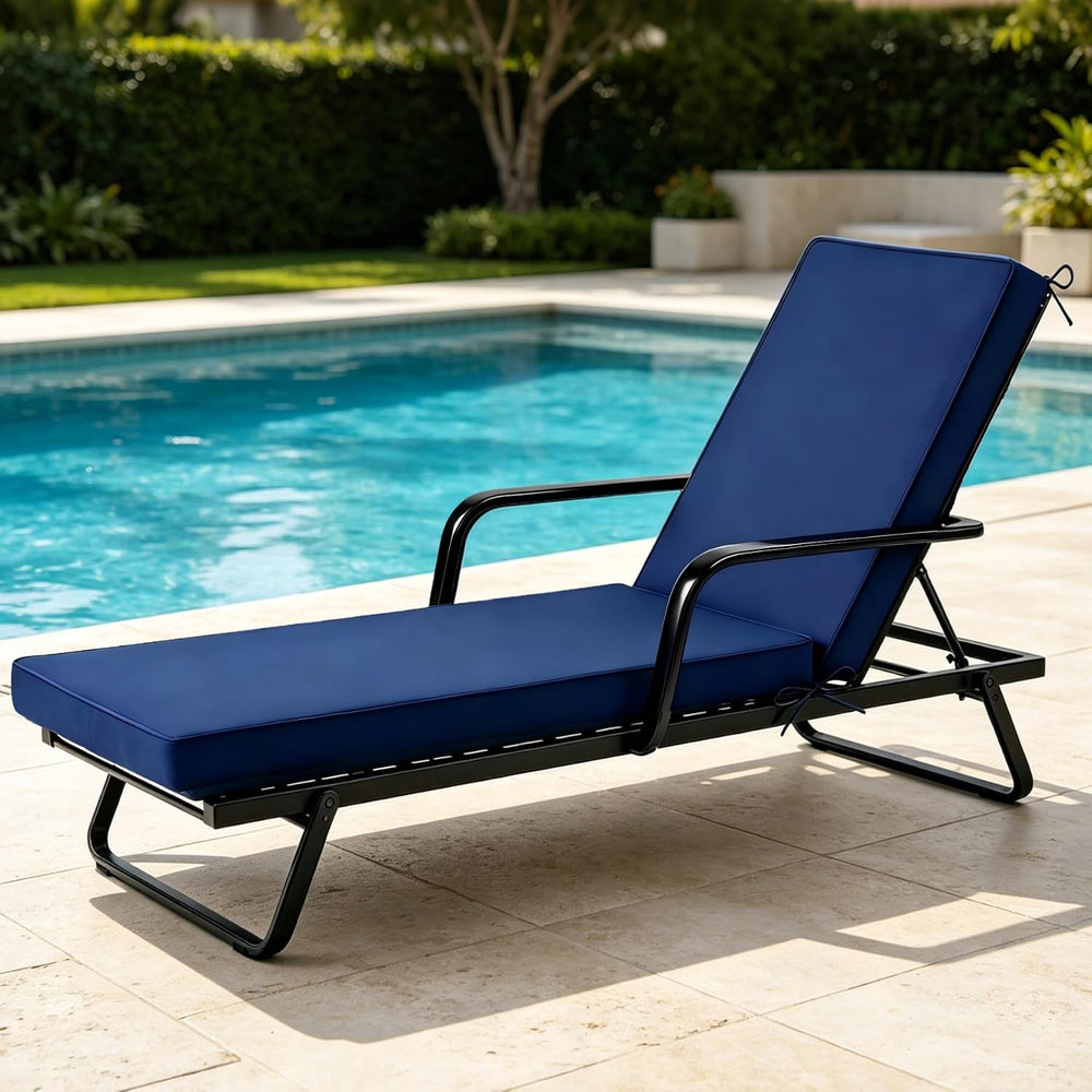Chaise Lounge Cushions Outdoor, 72"x21"x3", Navy Blue