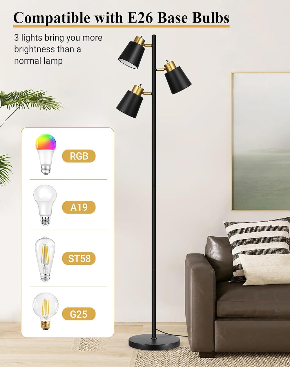 QiMH Tree Floor Lamps for Living Room, 67" Modern Standing Floor Lamp wi...