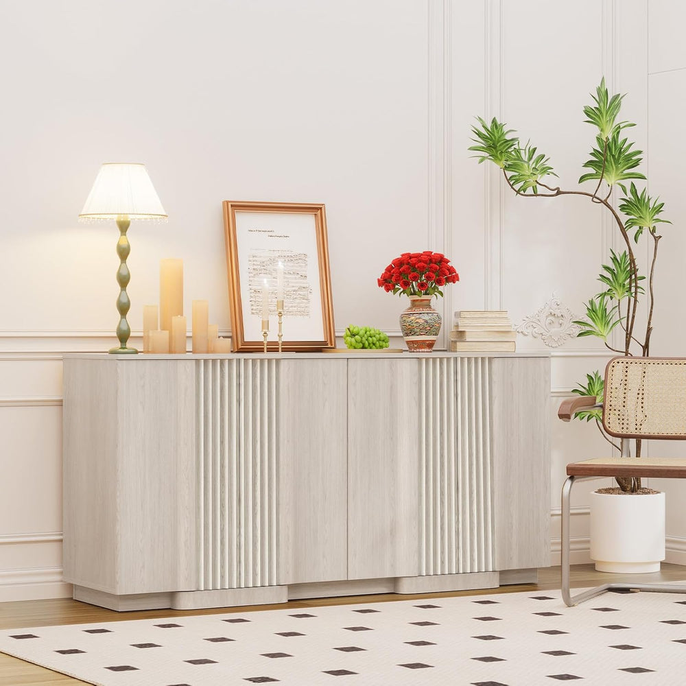 Yechen Fluted Buffet Cabinet with Storage, 55" Accent Sideboard Credenza