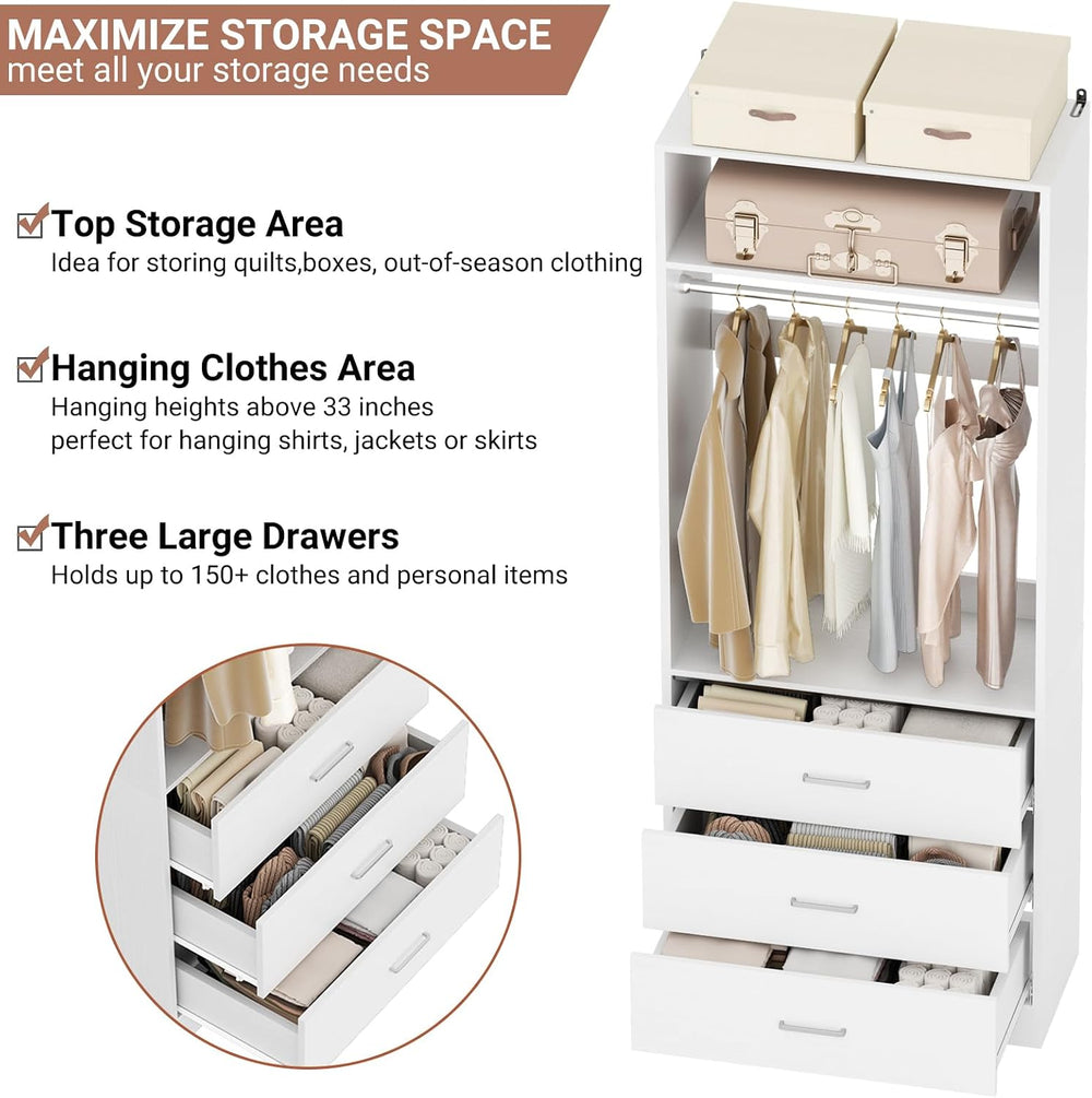 Besiost Freestanding Closet System with 3 Drawers, Wood Closet Organizer