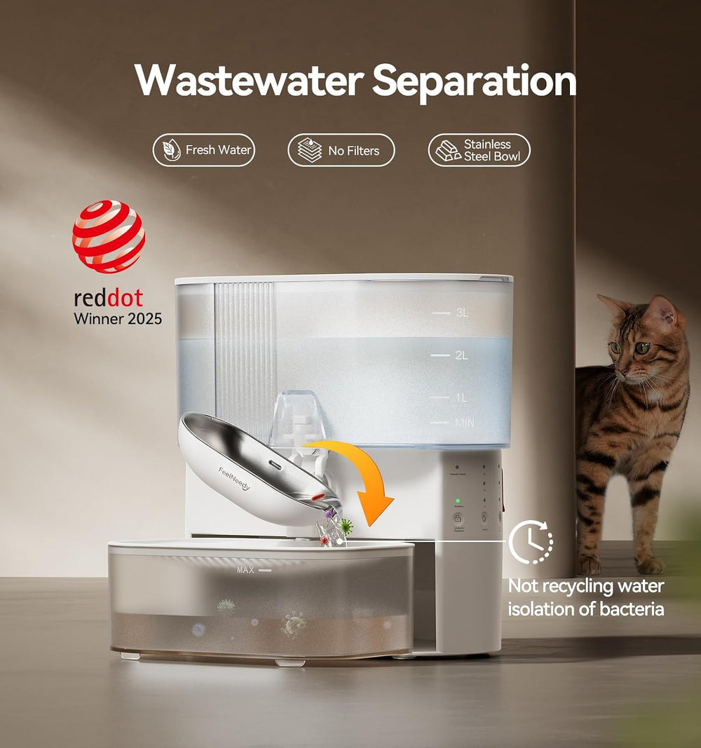 Wireless Cat Water Fountain No Filters, Wastewater Separation, FEELNEEDY Stai...