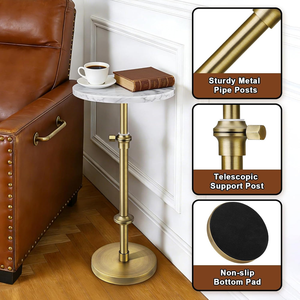 MILPROX Adjustable Height Natural Marble Drink Table,11 x 11 x 22-30 Inch