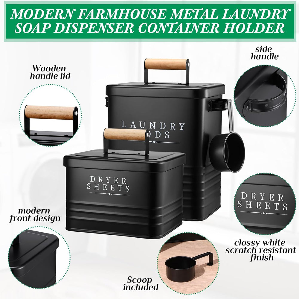 2 Pcs Farmhouse Metal Laundry Detergent Pod Container, Dryer Sheet Holder