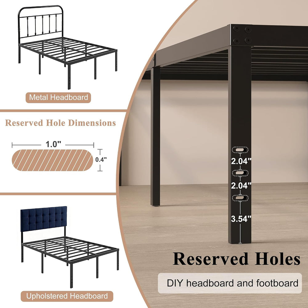 HOBINCHE 20 Inch Full Size Bed Frame, No Box Spring Needed, Heavy Duty Black ...