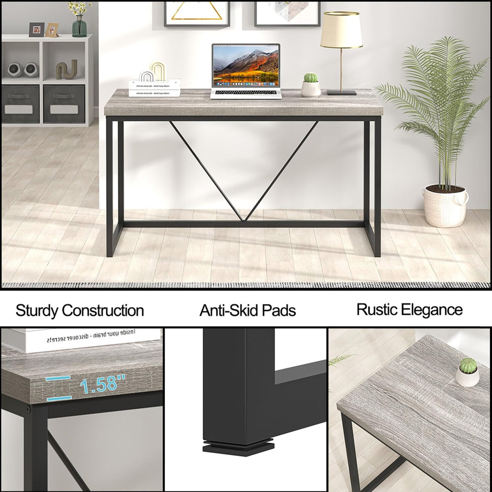 FOLUBAN Modern Home Office Desk, Industrial Vintage Computer Desk, Rustic Woo...