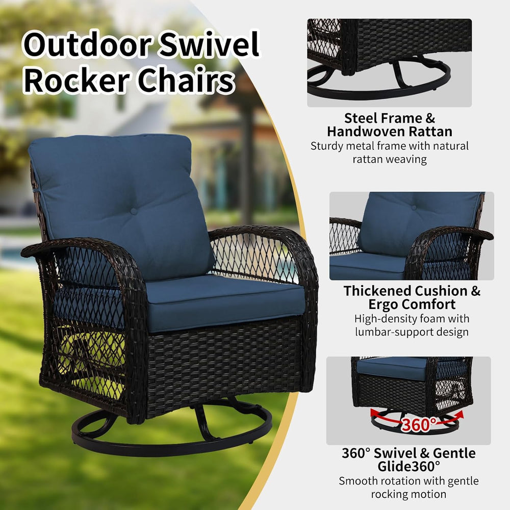 YLGJ&TIDY Outdoor Patio Furniture 3PCS Set Wicker Swivel Rocking Armchair...
