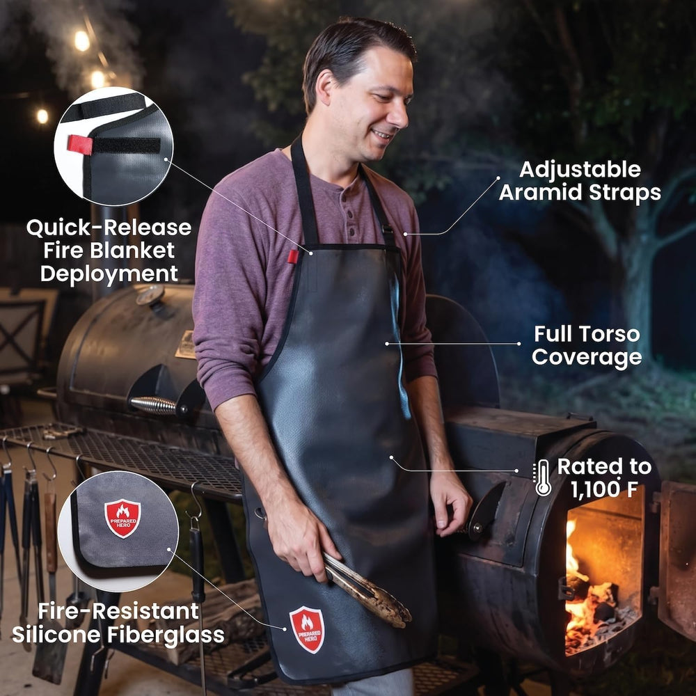 Prepared Hero Fireproof Apron for Women & Men, Doubles as Fire Blanket