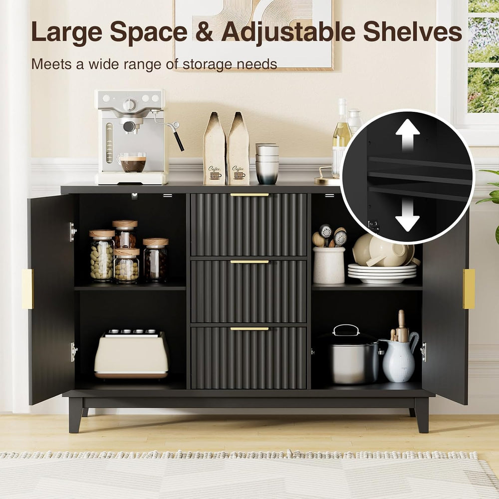 47.2" W Storage Cabinet with 3 Drawers, Fluted Buffet Cabinet with Storage