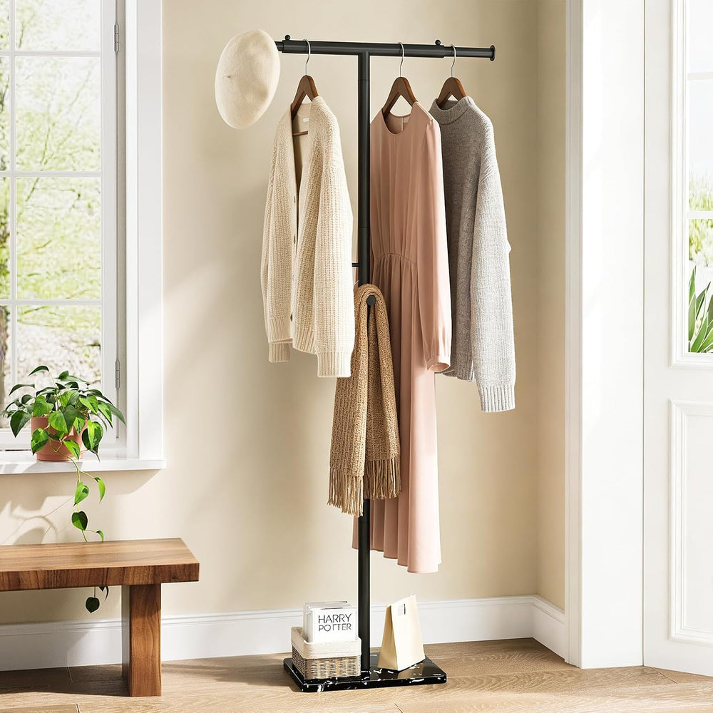 Width Adjustable T-shaped Coat Rack Freestanding, Modern Coat Rack, Black