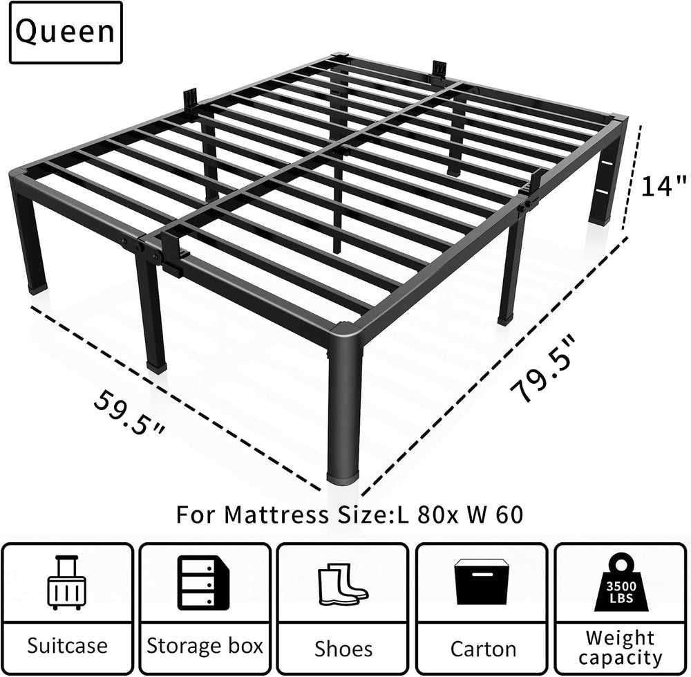ROIL 14 Inch Queen Bed Frame with Rounded Corner & 4 Mattress Baffles