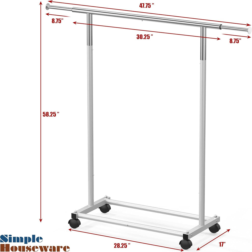 Simple Houseware Standard Rod Garment Clothing Rack, Silver