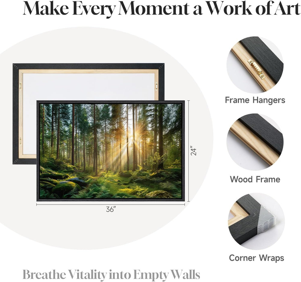 Framed Nature Forest Landscape Canvas Wall Art for Living Room, 24x36 Inch