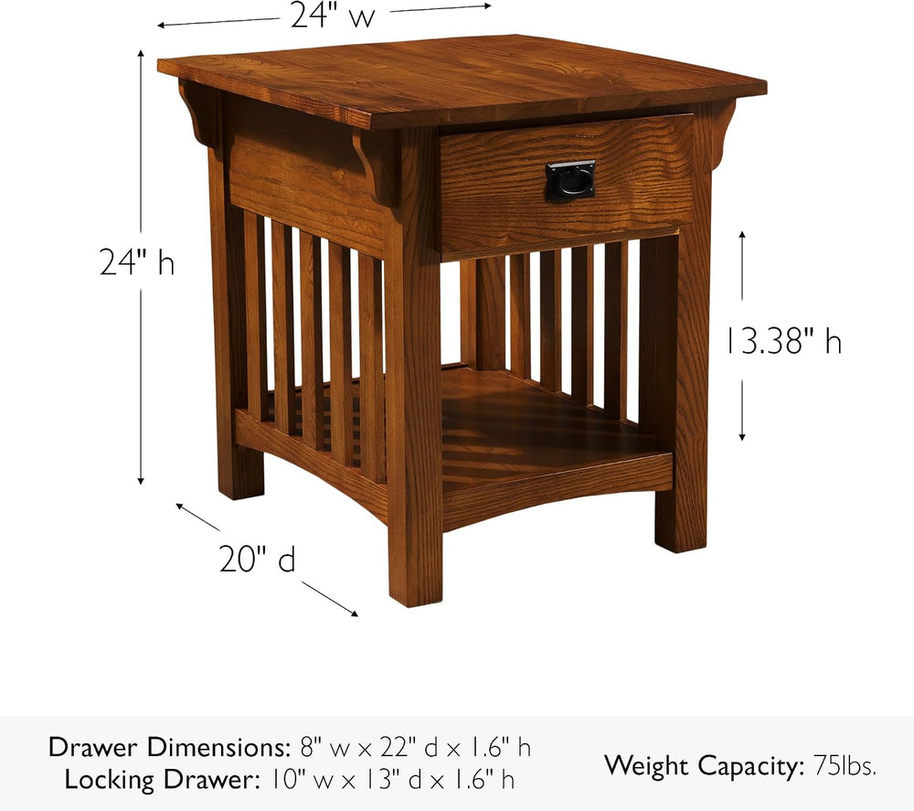 Leick Home Mission Impeccable Nightstand Side Table, 24", Medium Oak