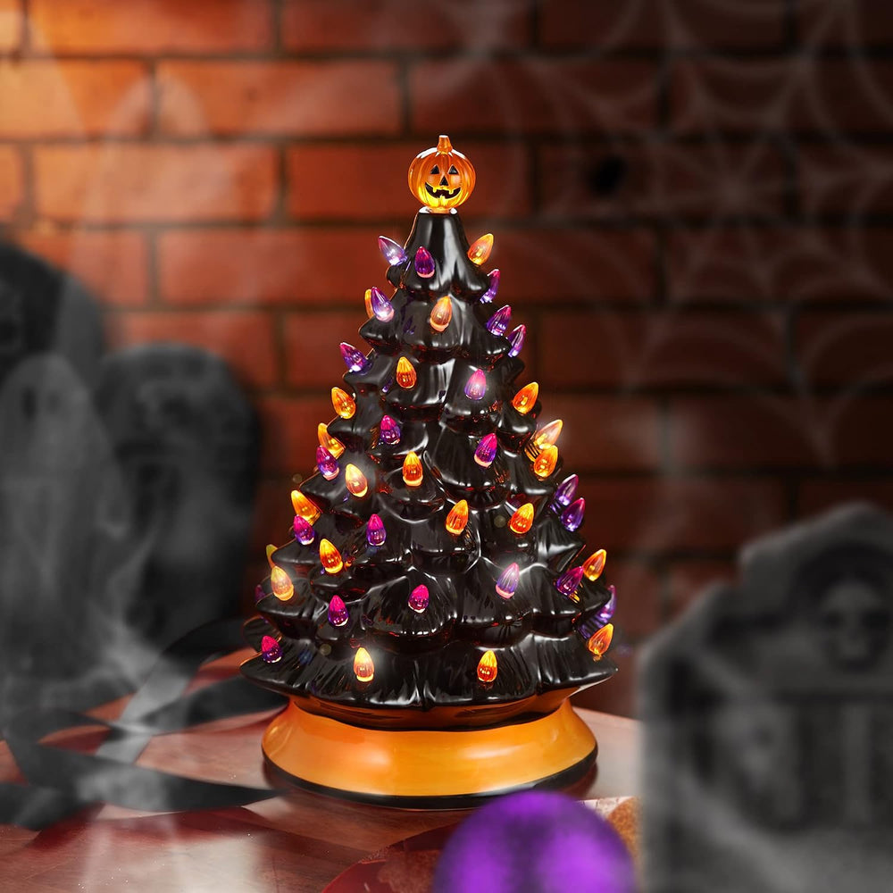 Casafield Hand-Painted Ceramic Halloween Tree, 15-Inch Pre-Lit Decoration wit...