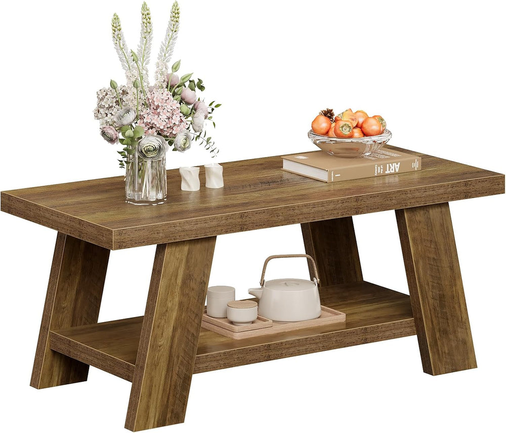 Tohomeor 47.24" Coffee Table for Living Room, Farmhouse Wooden Coffee Ta...