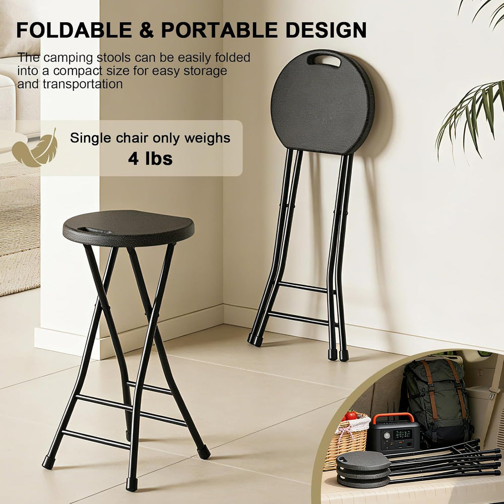 24 Inch Folding Stool Set of 2, Portable Folding Stool with Handle & Non-...