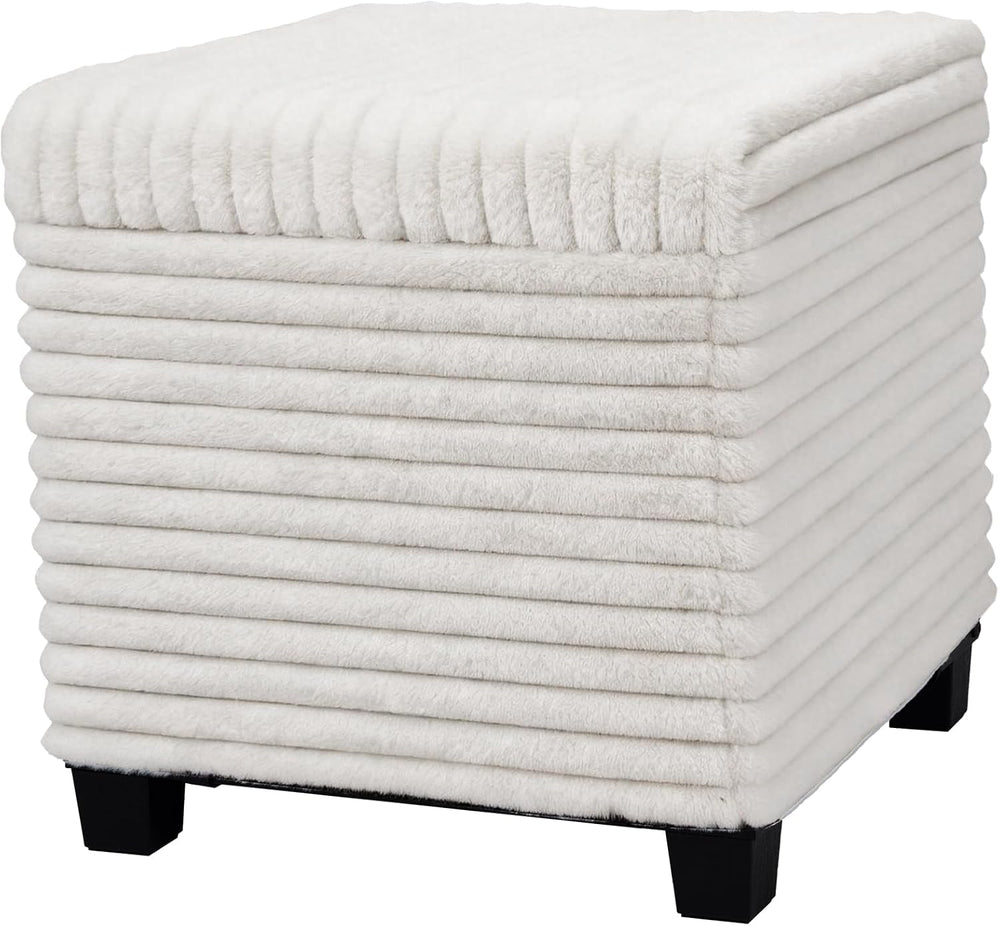 ABHENG Steel Frame Square Ottoman with Storage Vanity Stool White UASND644W