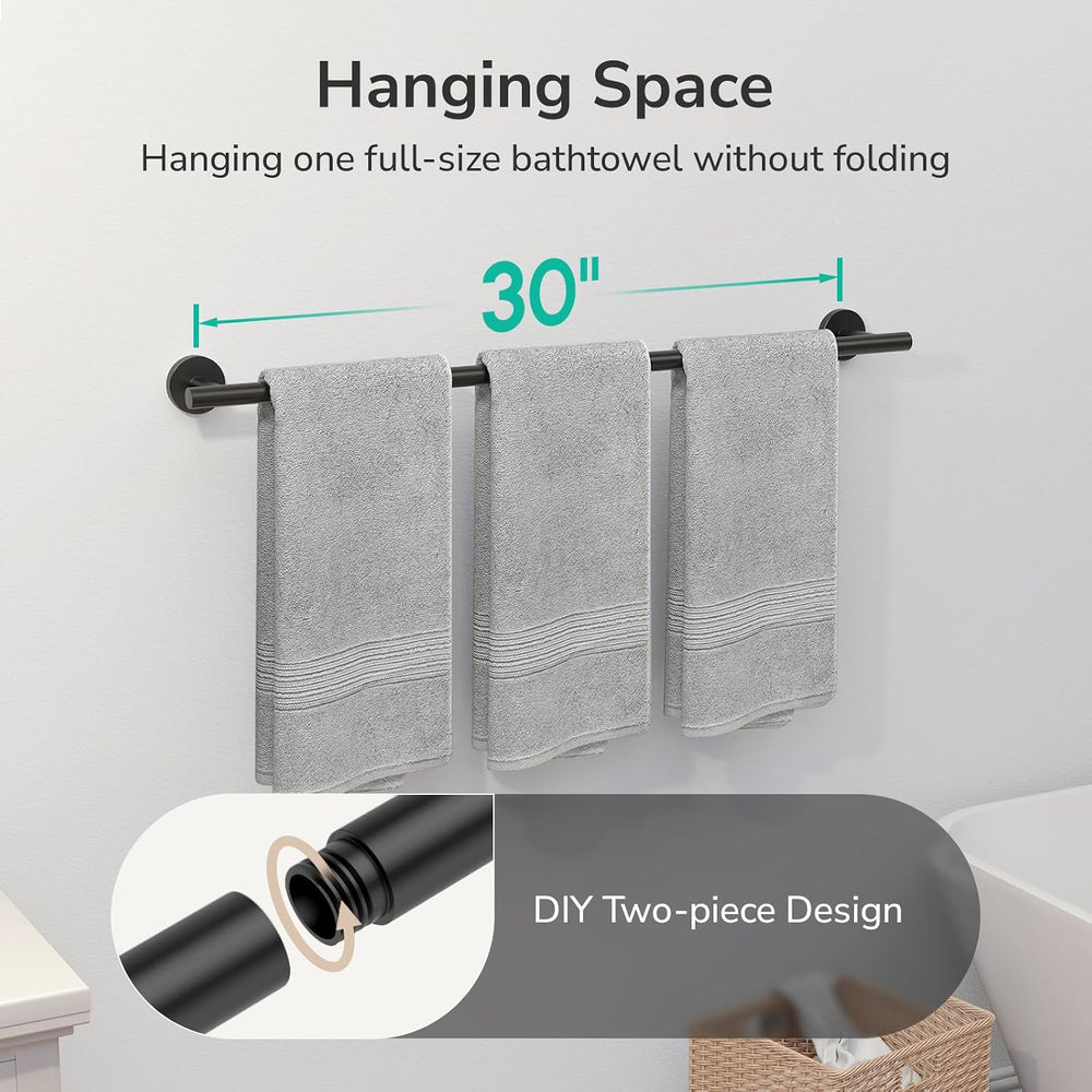 USHOWER Matte Black Bath Towel Bar, 30-Inch Towel Racks for Bathroom