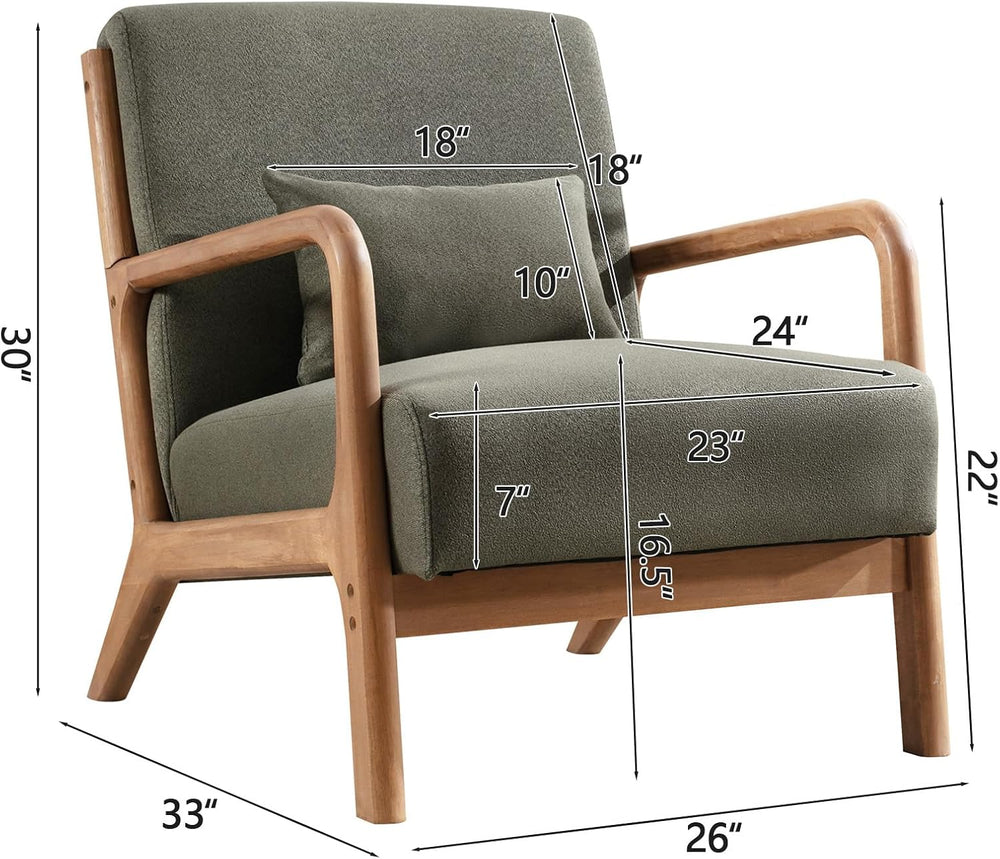 INZOY Mid Century Modern Accent Chair with Wood Frame, Upholstered Living Roo...