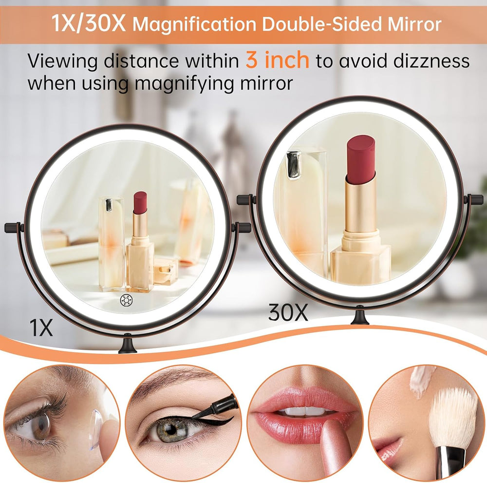 5000mAh Rechargeable Wall Mounted Lighted Makeup Mirror Double Sided 1X30X