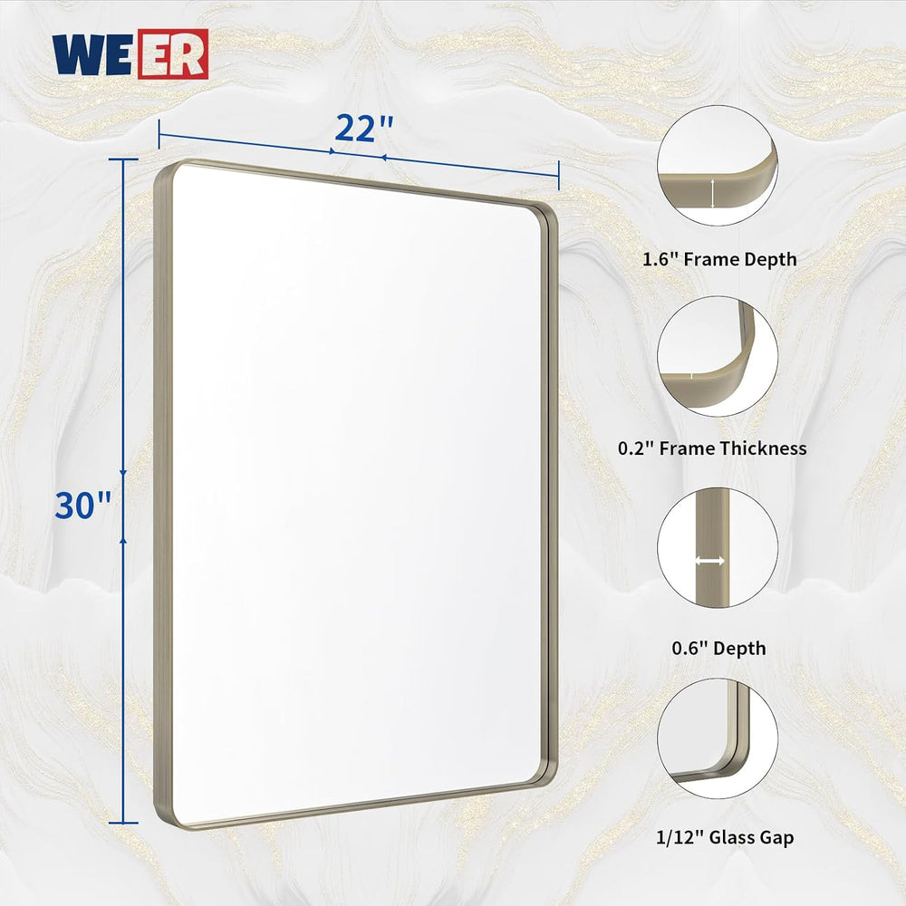 WEER Bathroom Vanity Mirror Brushed Nickel 22X30 Inch