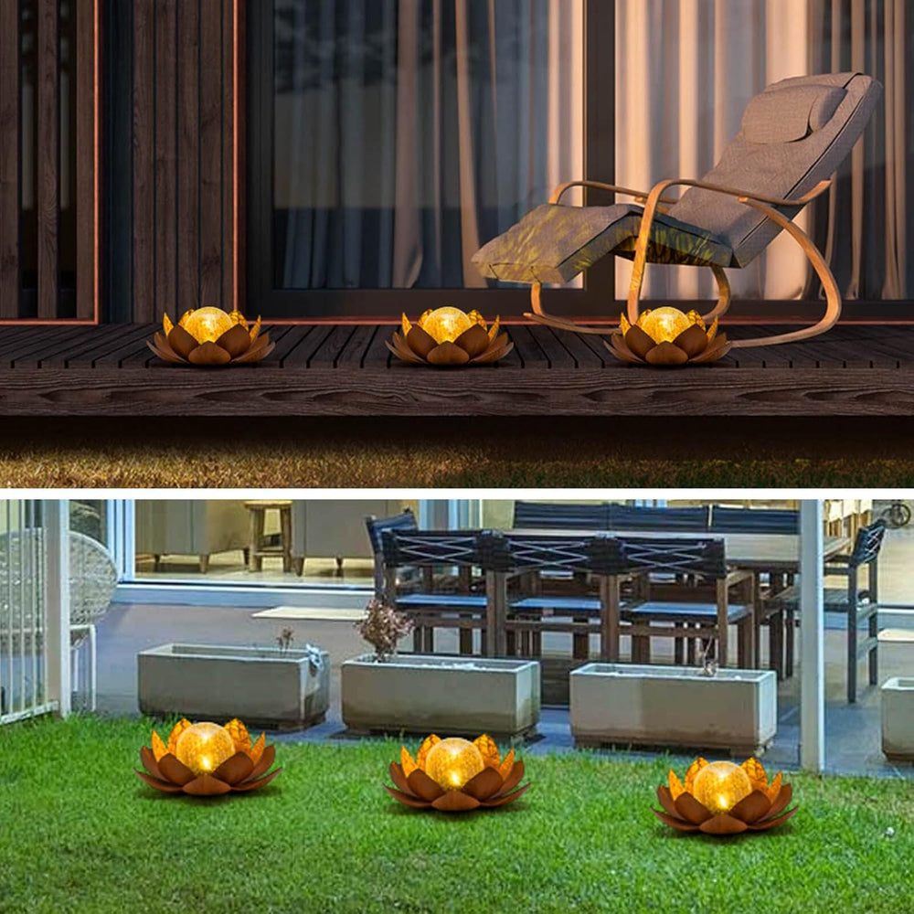 Huaxu Solar Lights Outdoor Decor Metal Lotus Flower LED Waterproof Glass Deco...