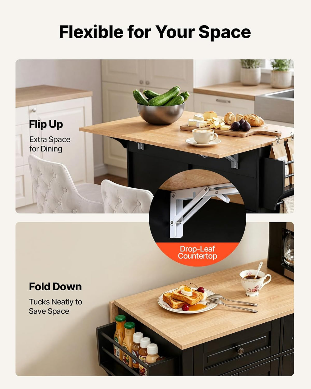 VEVOR Kitchen Island Cart with Storage, 43.58 in Wide Mobile Rolling Storage ...