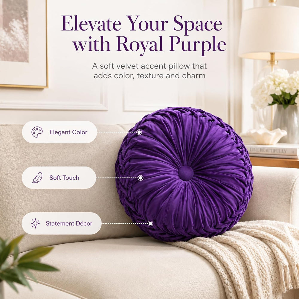 Drydiet 2 Pcs Round Throw Velvet Pillows Decorative Pleated Throw Pillows Dia...
