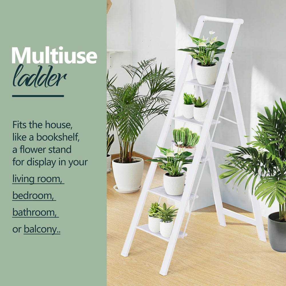 WOA WOA 5 Step Ladders for Home, 300lbs Load, 46'' Top Step, White