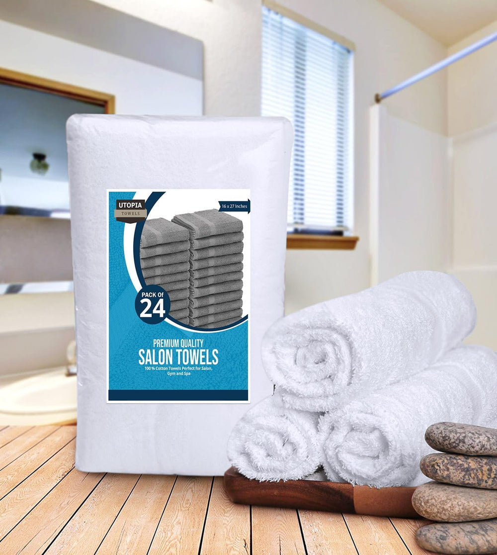 Utopia Towels Salon Towels, Pack of 24, 16x27 in, 100% Cotton, White