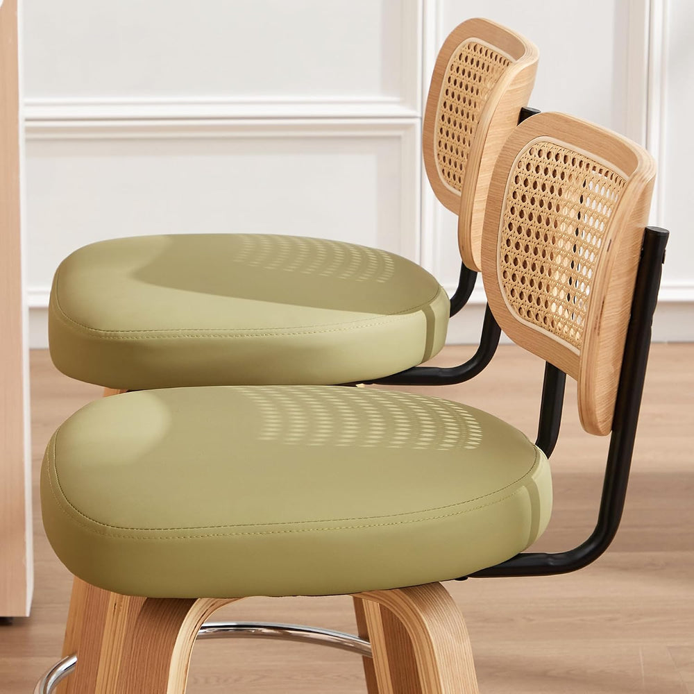 KEEZY Natural Rattan Bar Stools Set of 2, 26 Inch Counter Height Barstools wi...